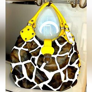 🐄COW PRINT STUDDED SECTION POCKETS SATCHEL SHOULDER CROSSBODY BAG PURSE NWT🐄